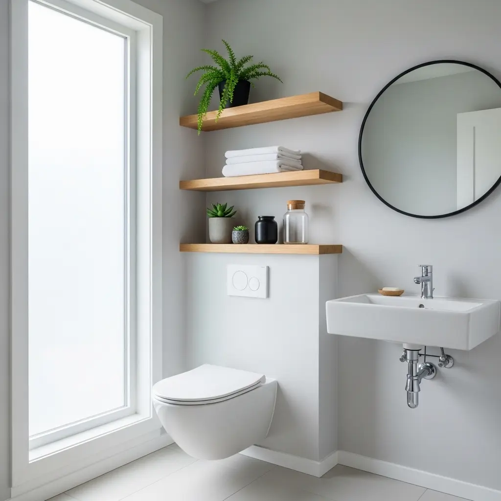 Floating Shelves Above the Toilet