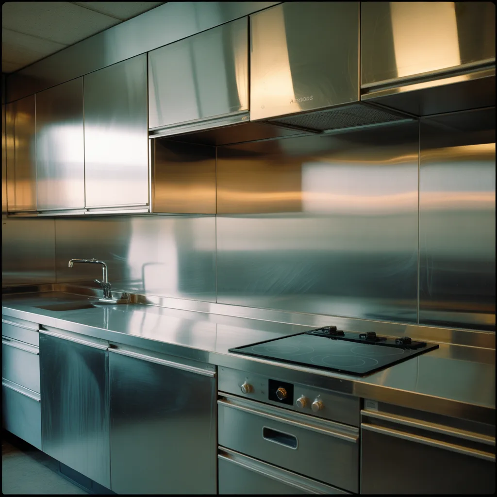 Close kitchen shot of glossy cabinet surfaces showing fingerprints and smudges under natural light