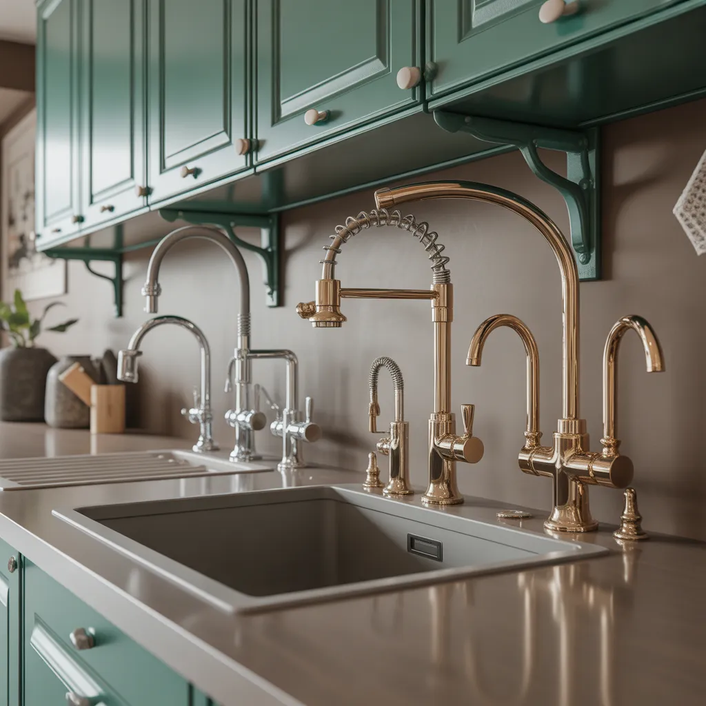 Kitchen with hanging racks above island filled with pots and utensils creating visual clutter
