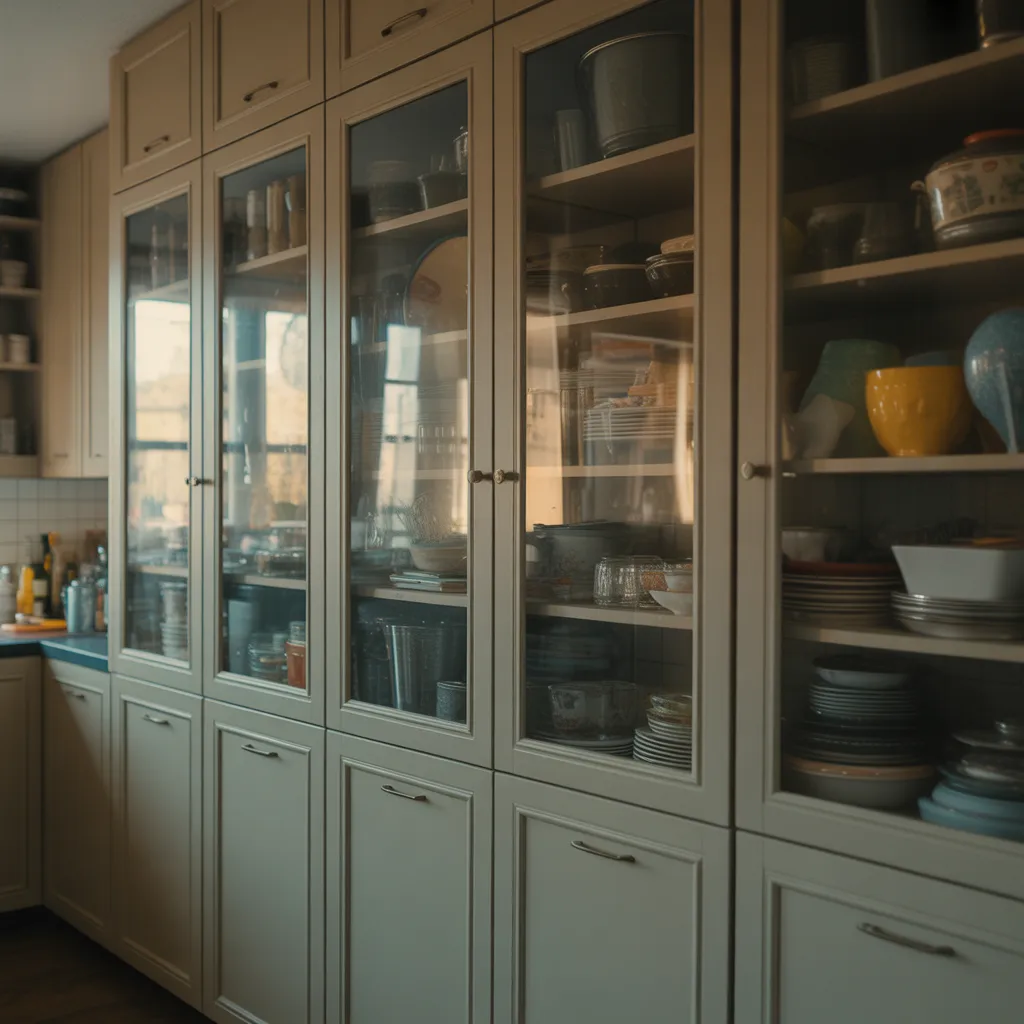 Kitchen interior showing cabinets stopping below ceiling leaving empty unused space above