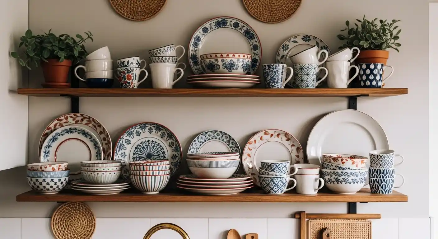 9. Eclectic Dishware Display