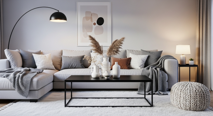 Black Coffee Table with White Rug
