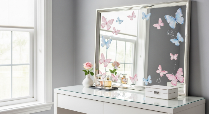 Butterfly Wall Decals Around Mirror