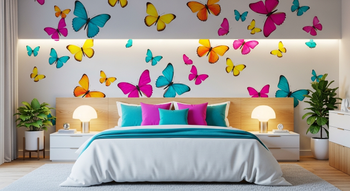 Colorful Butterfly Accent Wall