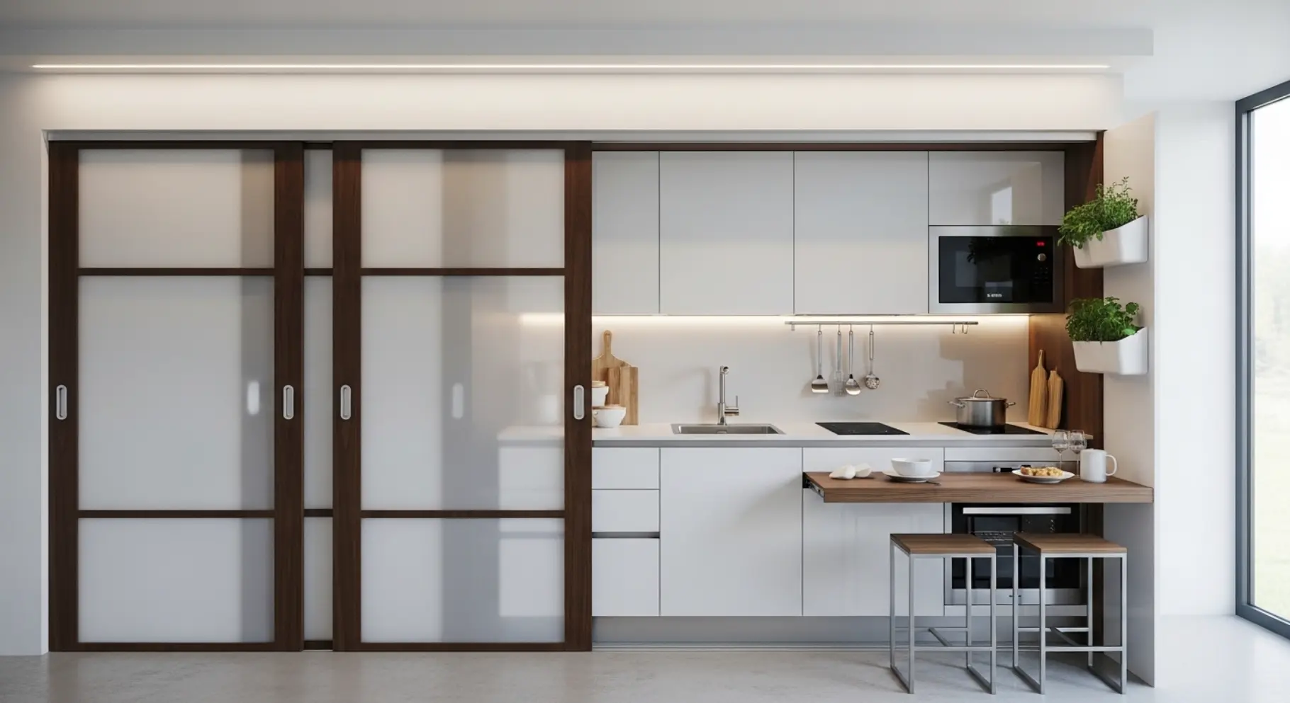 Compact Kitchen with Sliding Doors