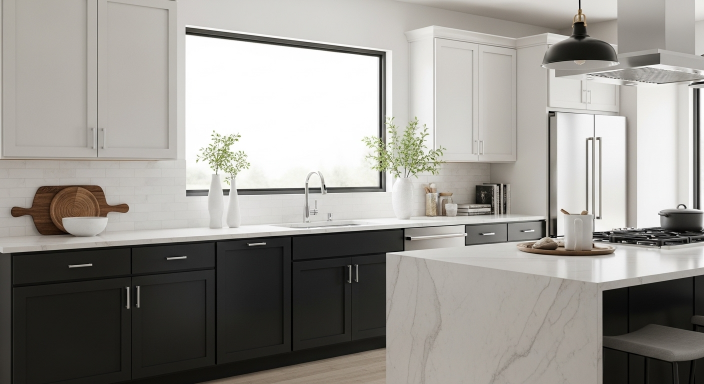 Dark Lower Cabinets with Light Upper Cabinets