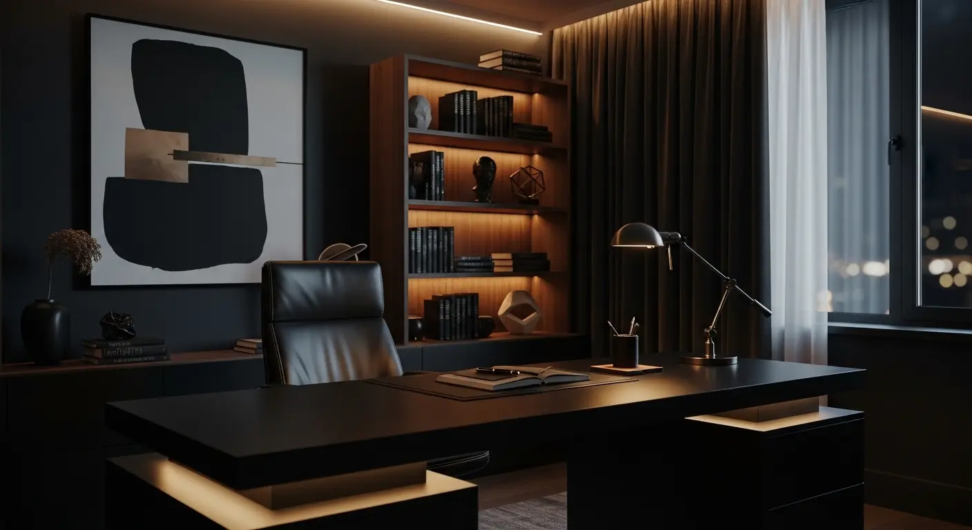 Dark Luxury Office with Ambient Lighting