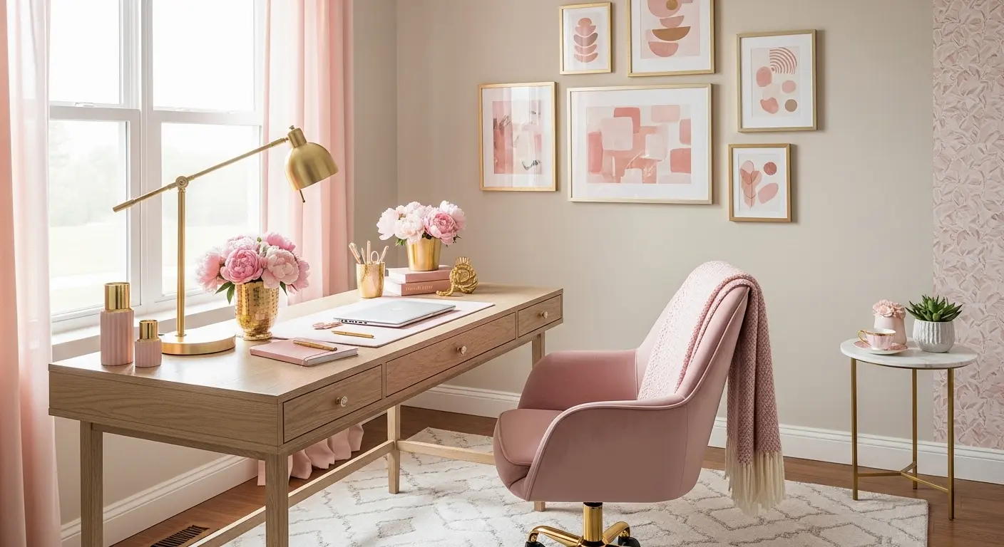 Elegant Feminine Office with Soft Accents