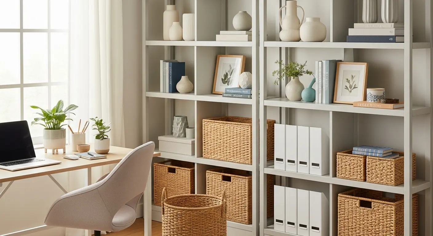 Feminine Office with Storage Baskets