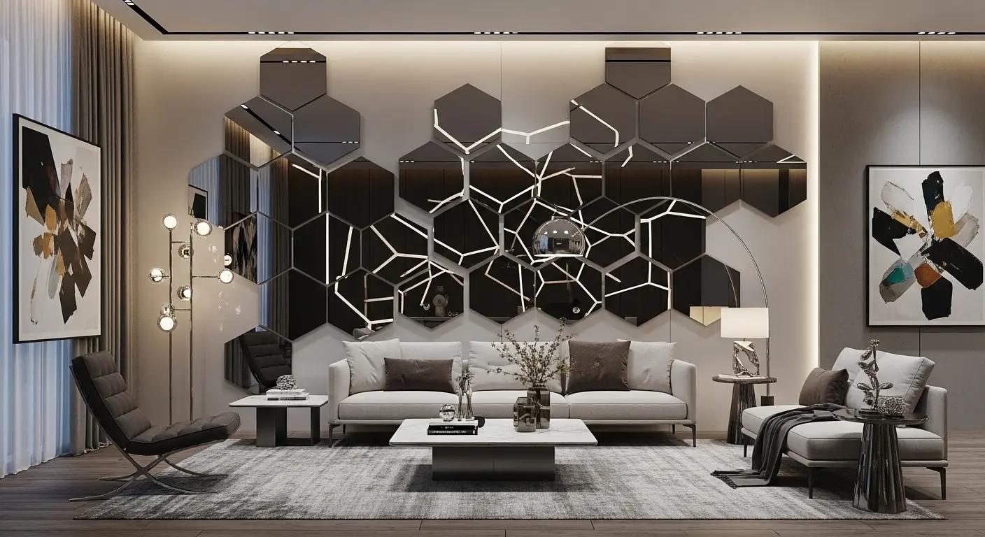 Geometric Mirror Pattern Wall