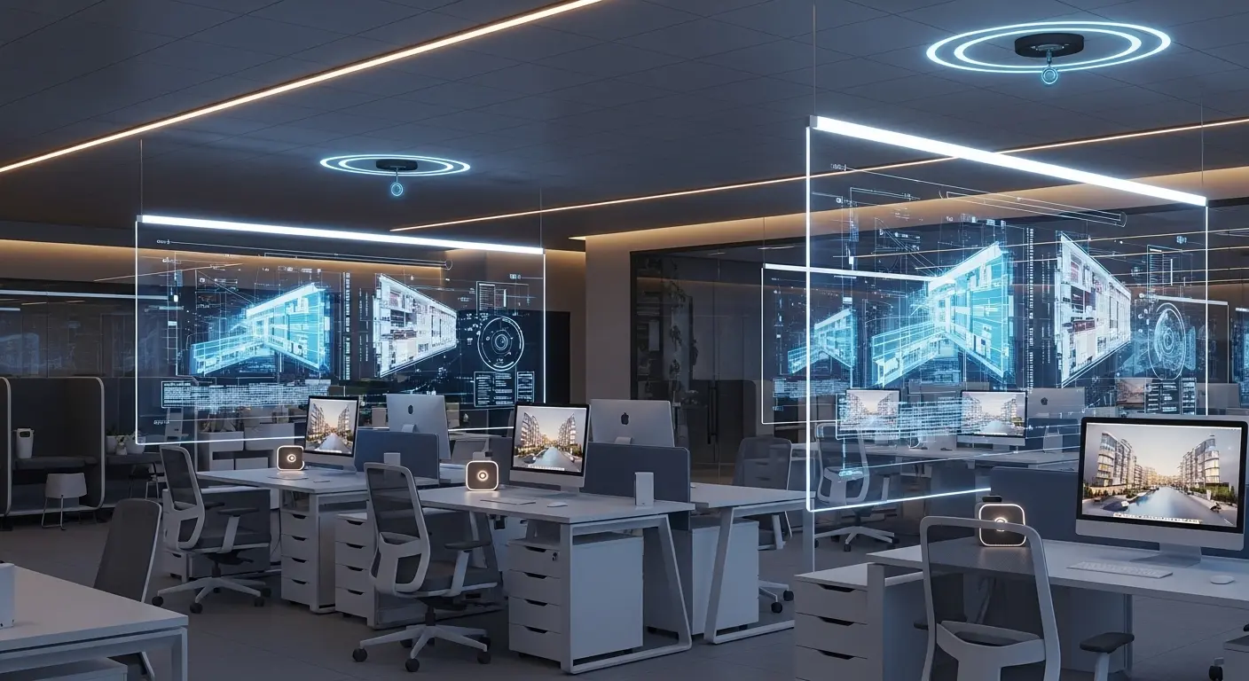 High tech office with smart screens,