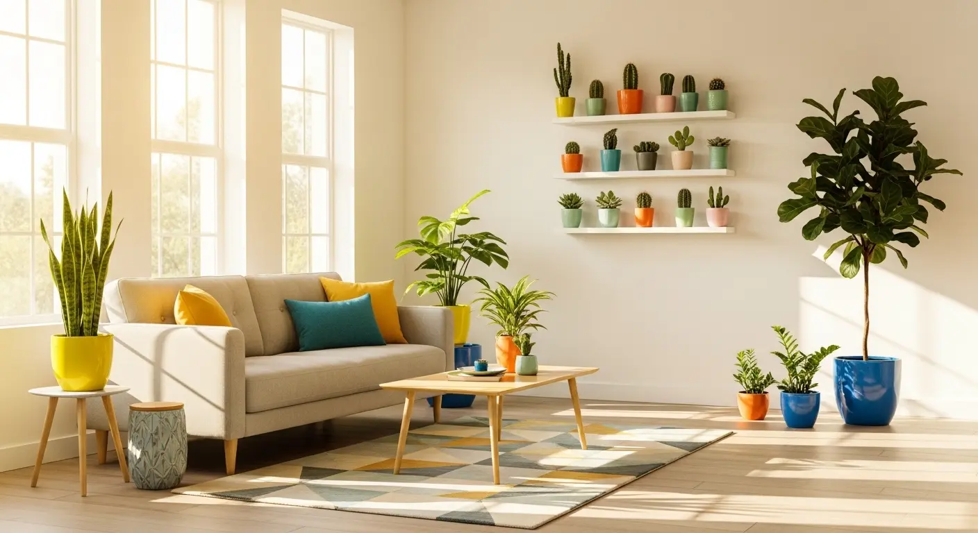 Indoor Plants with Colorful Planters