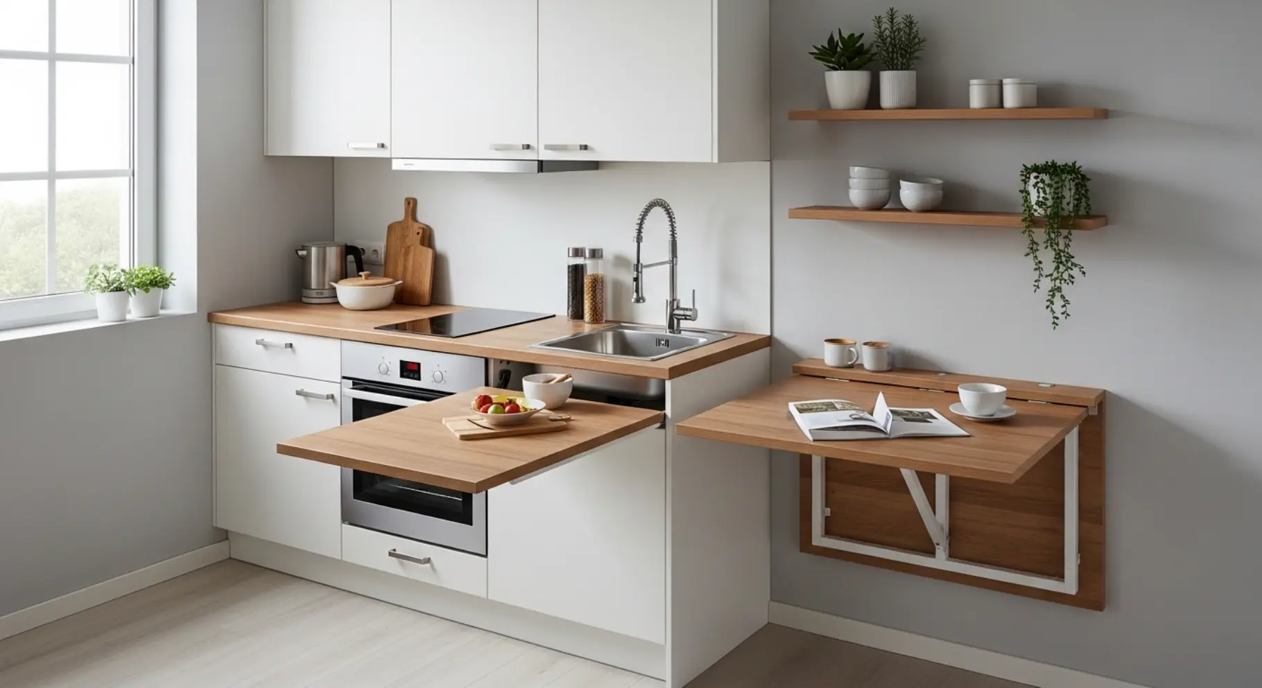 Kitchen with Foldable Countertops