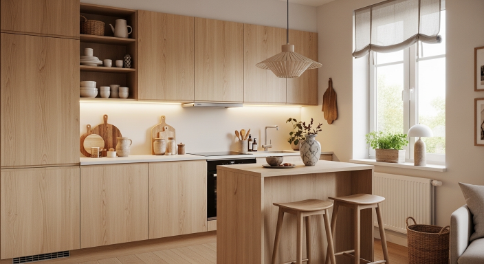 Light Wood Cabinets for Warmth
