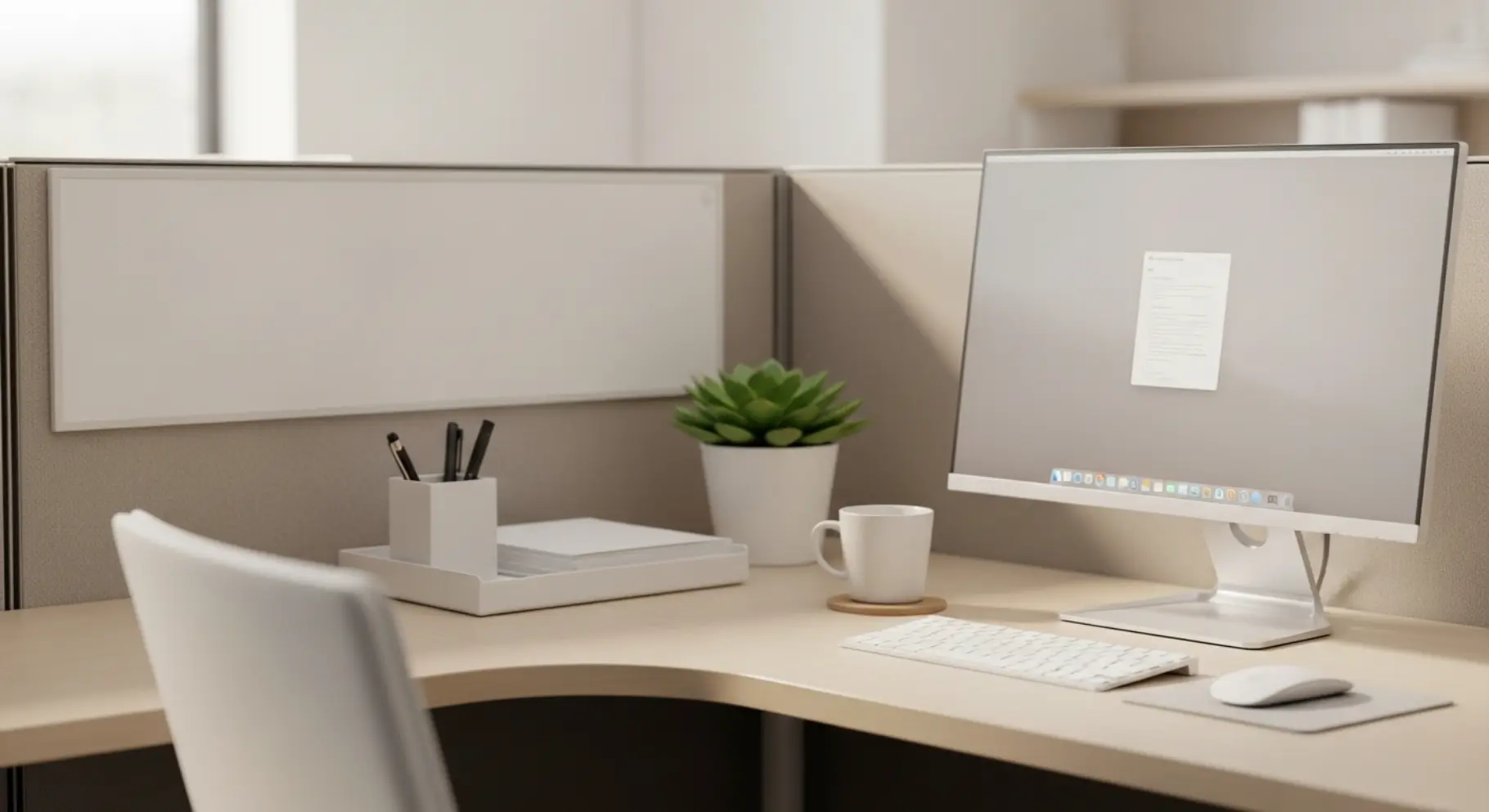 Minimal Desk Setup with Neutral Tones