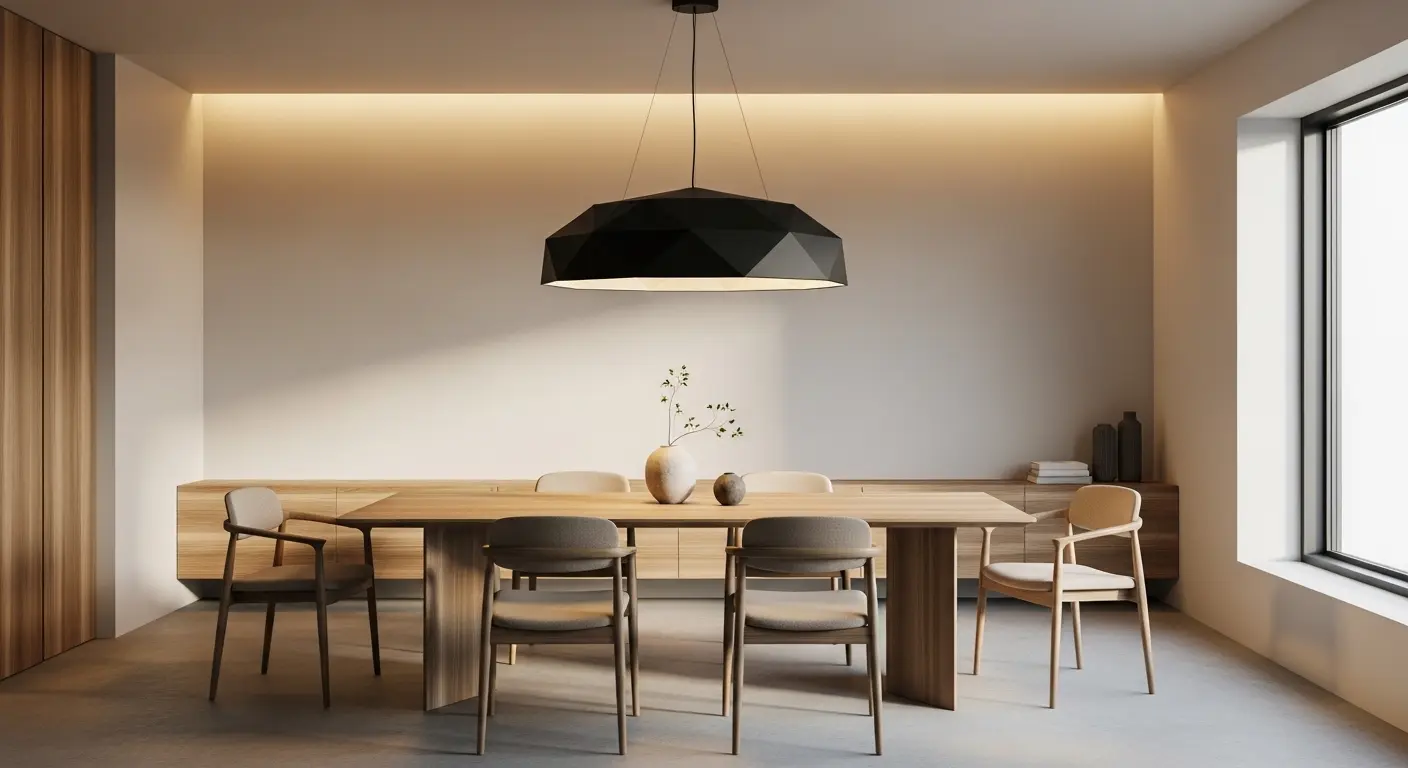 Minimalist Dining with Statement Lighting