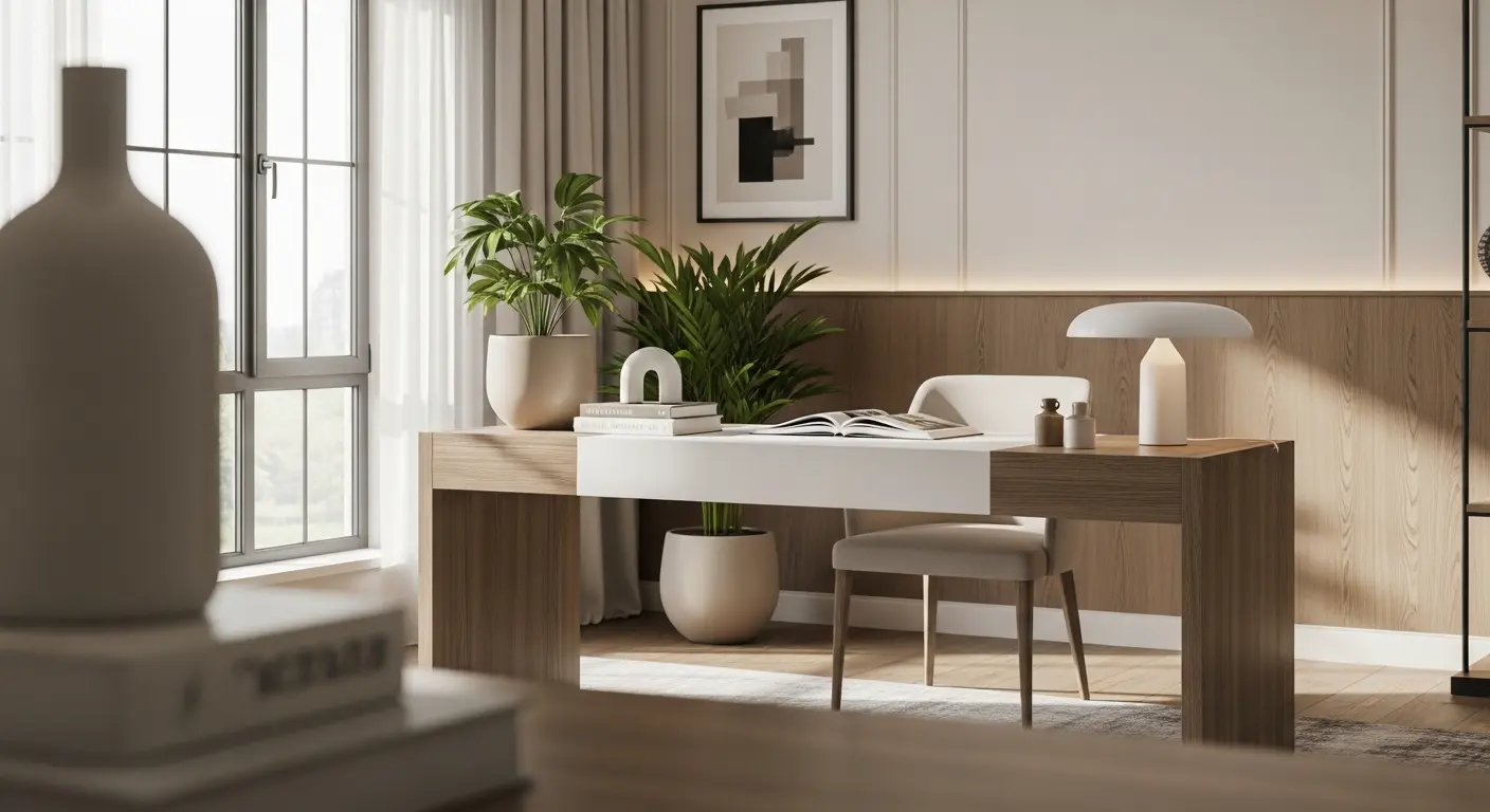 Minimalist Neutral Workspace with Natural Light
