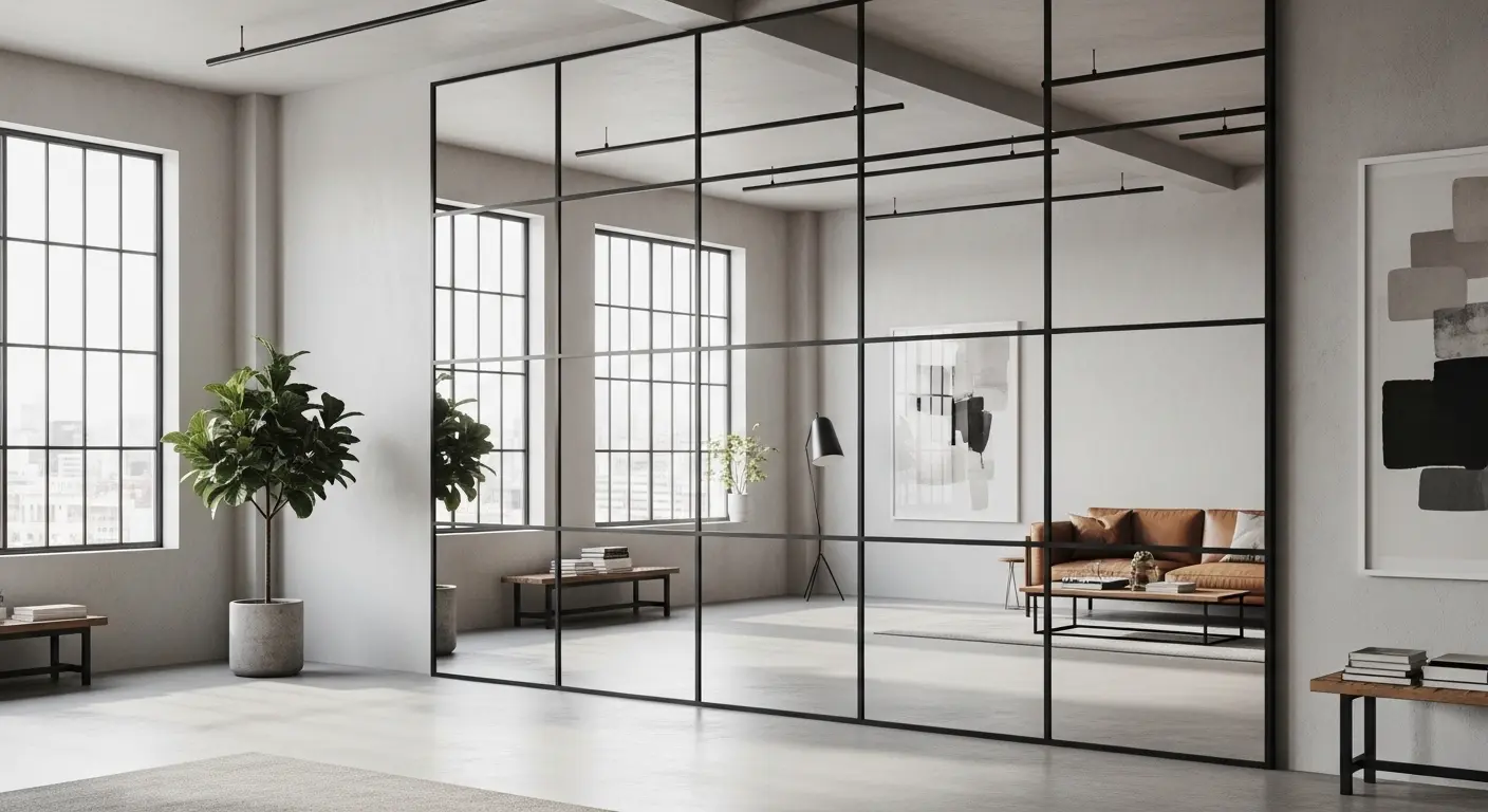 Mirror Wall with Black Grid Frames