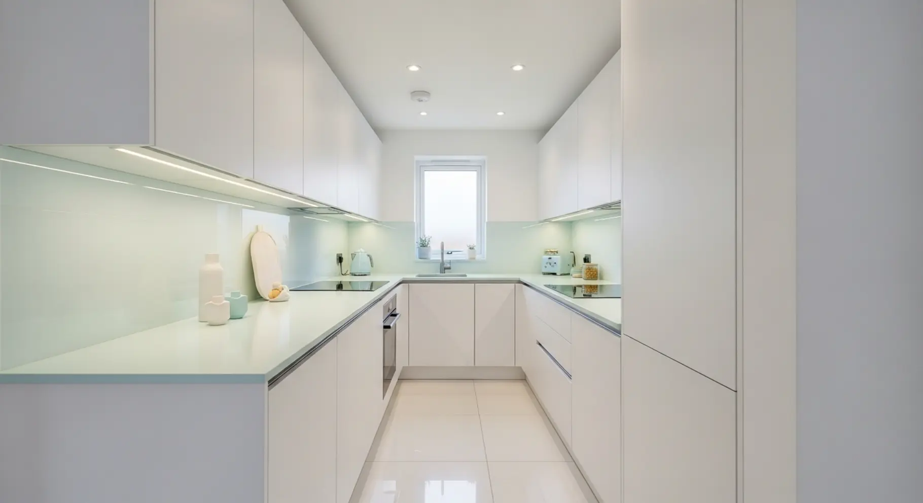 Narrow Kitchen with Light Color Palette