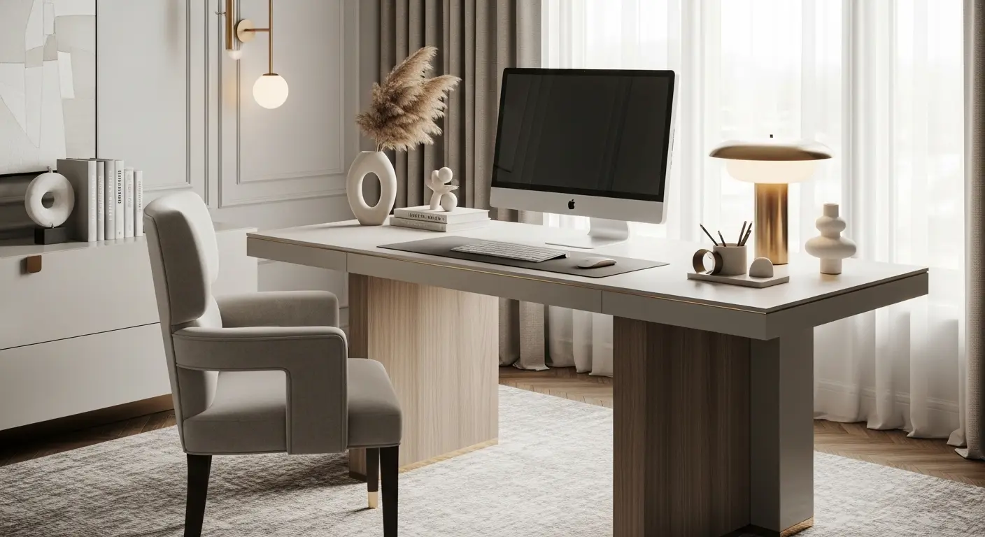 Neutral Luxury Desk with Statement Chair