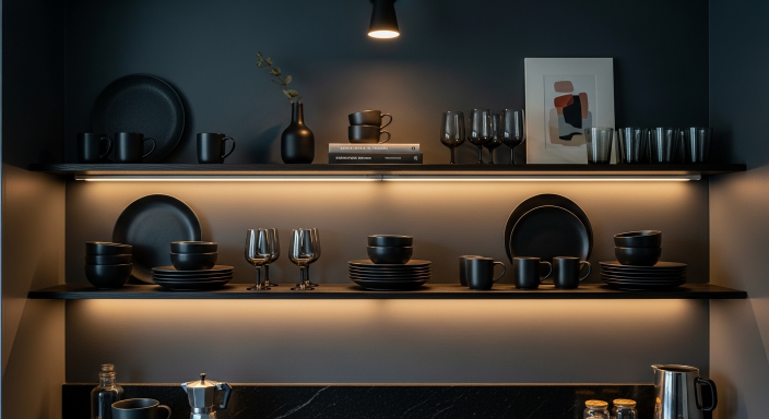 Open Shelves with Dark Styling