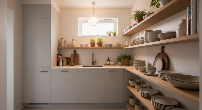 Open Shelving with Cabinets