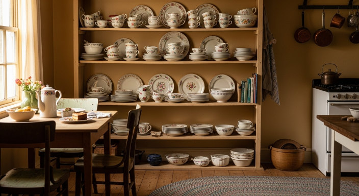Open Shelving with Vintage Dishes