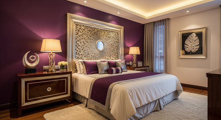 Purple Wall with Metallic Decor
