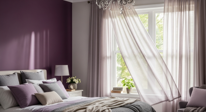 Purple Wall with Soft Curtains