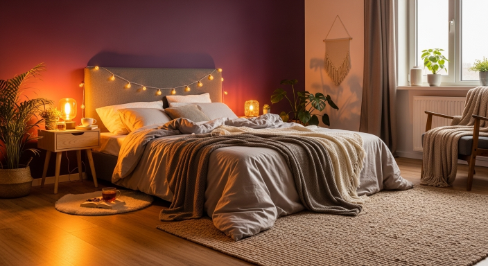 Purple Wall with Warm Lighting