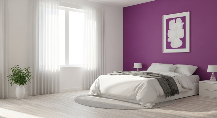 Purple Wall with White Furniture