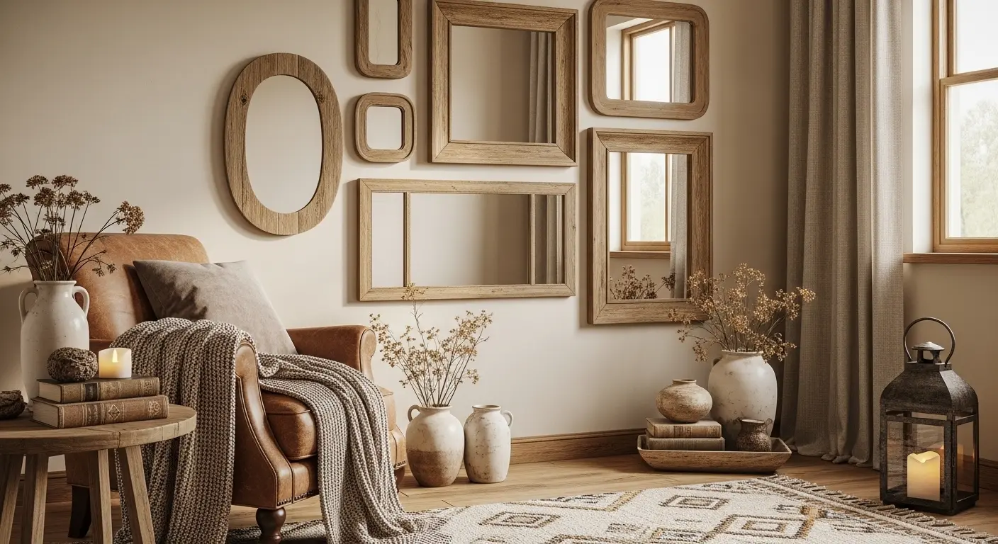Rustic Wooden Frame Mirror Wall