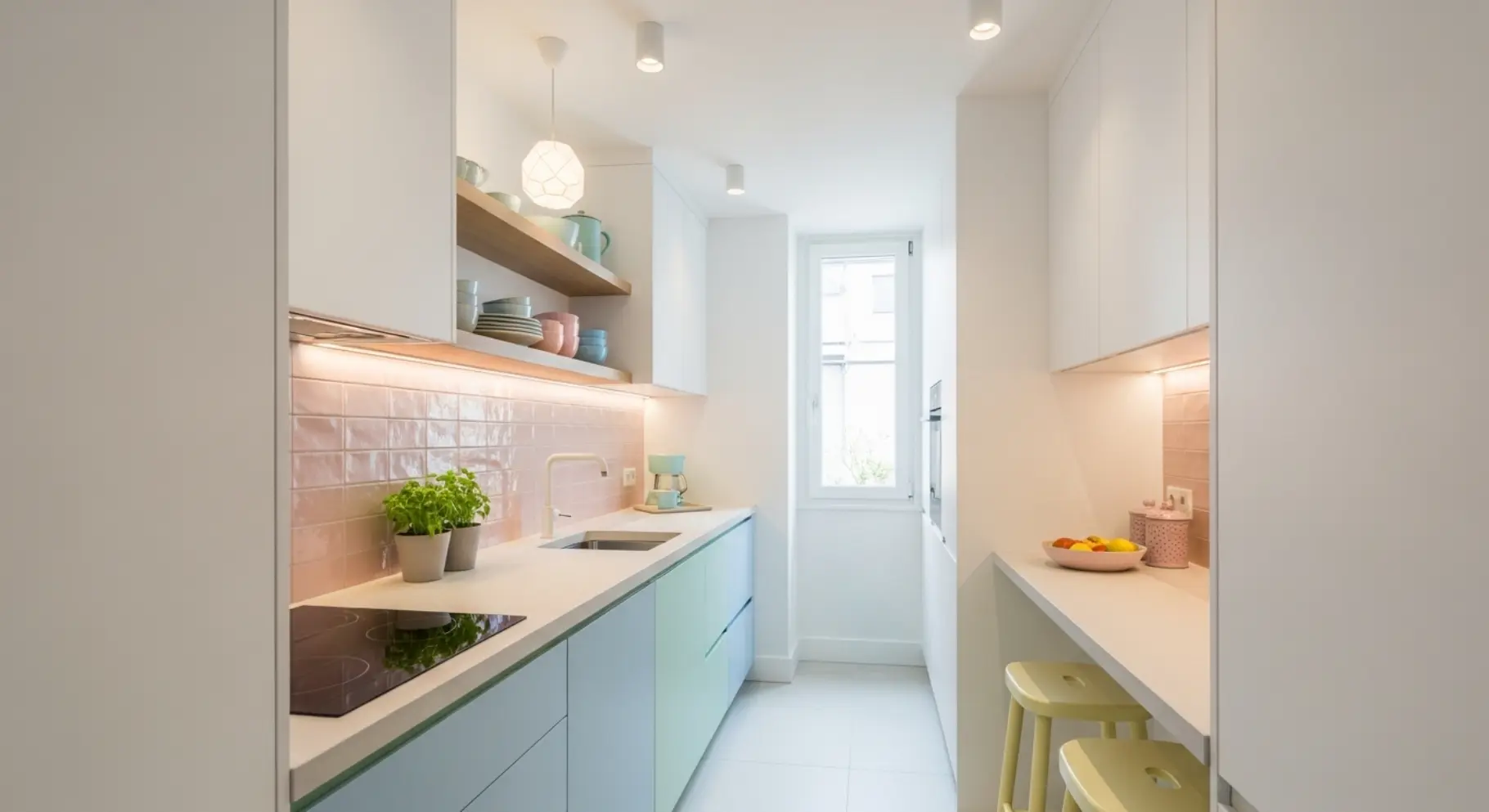 Small Kitchen with Glass Cabinets