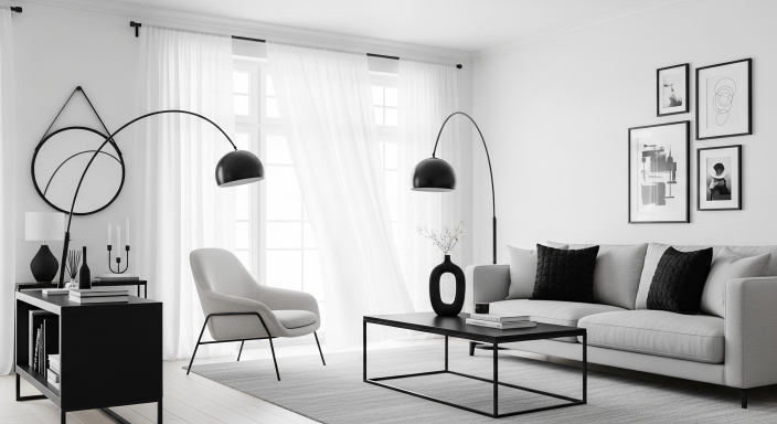 White Curtains with Black Accents