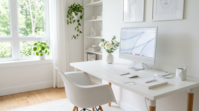 All-White Minimal Desk Setup