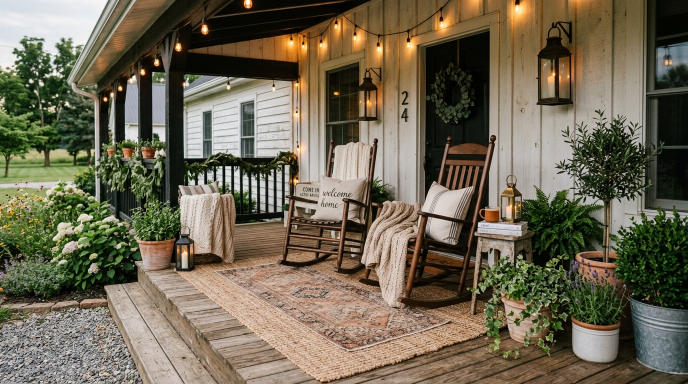 Cozy Farmhouse Porch Styling