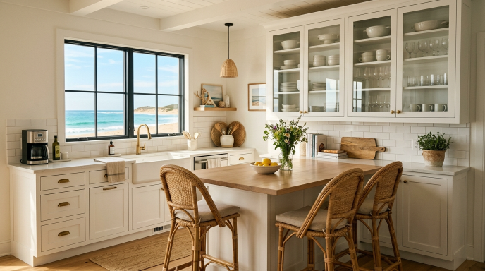 Glass Front Coastal Cabinets