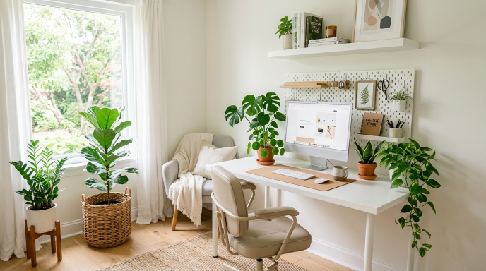IKEA home office with green plants