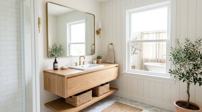 Vanity with Large Mirror