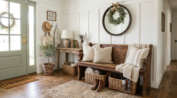 Vintage Entryway Bench Setup