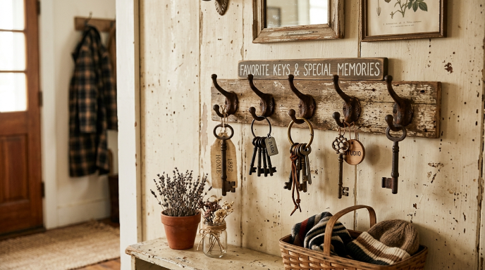 Vintage Key and Hook Display
