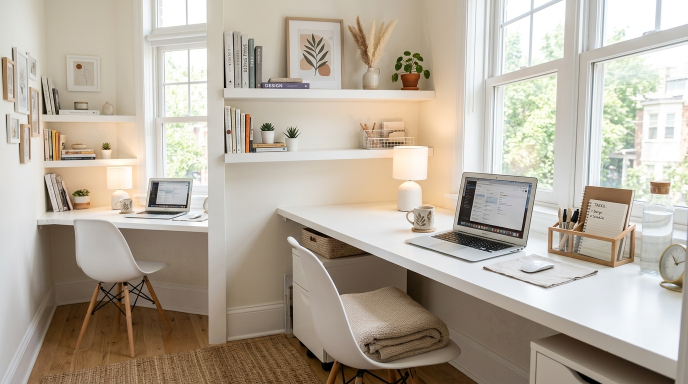 White Built-In Desk Design