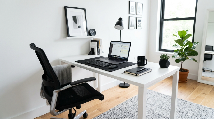 . White Desk with Black Contrast