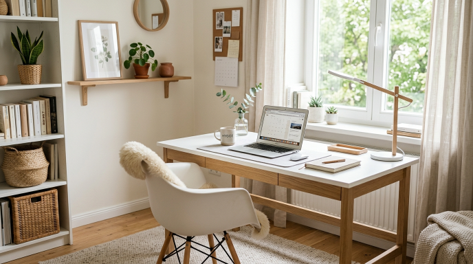 White Desk with Wooden Accents