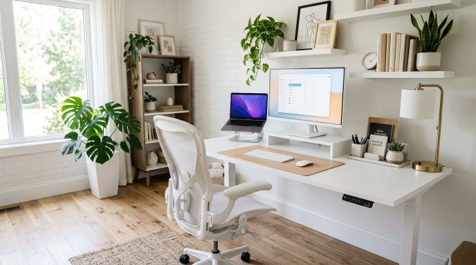 White Ergonomic Workspace Setup