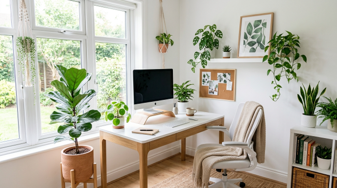 White Office with Green Plants