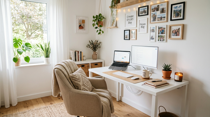 White Office with Personal Touches