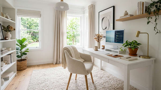 White Office with Textured Rugs