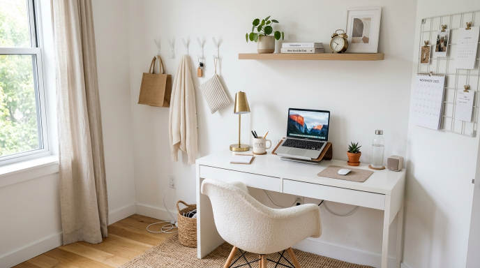 White Office with Wall Hooks