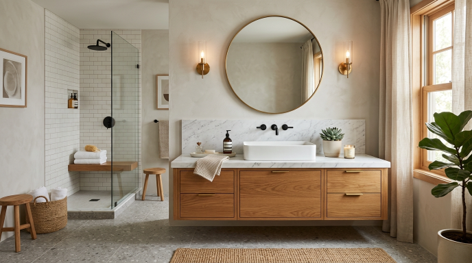Wooden Vanity with Marble Top